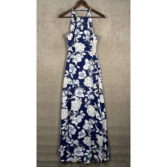 Lulus Dress Womens Small Blue Floral Halter‎ Maxi Open Back Summer In Blossom - Picture 3 of 11
